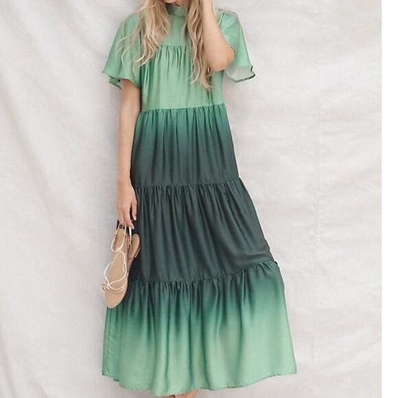Anthropologie Corey Lynn Calter Gianna Tiered Maxi Dress Green Ombre Size XS New - Picture 8 of 8